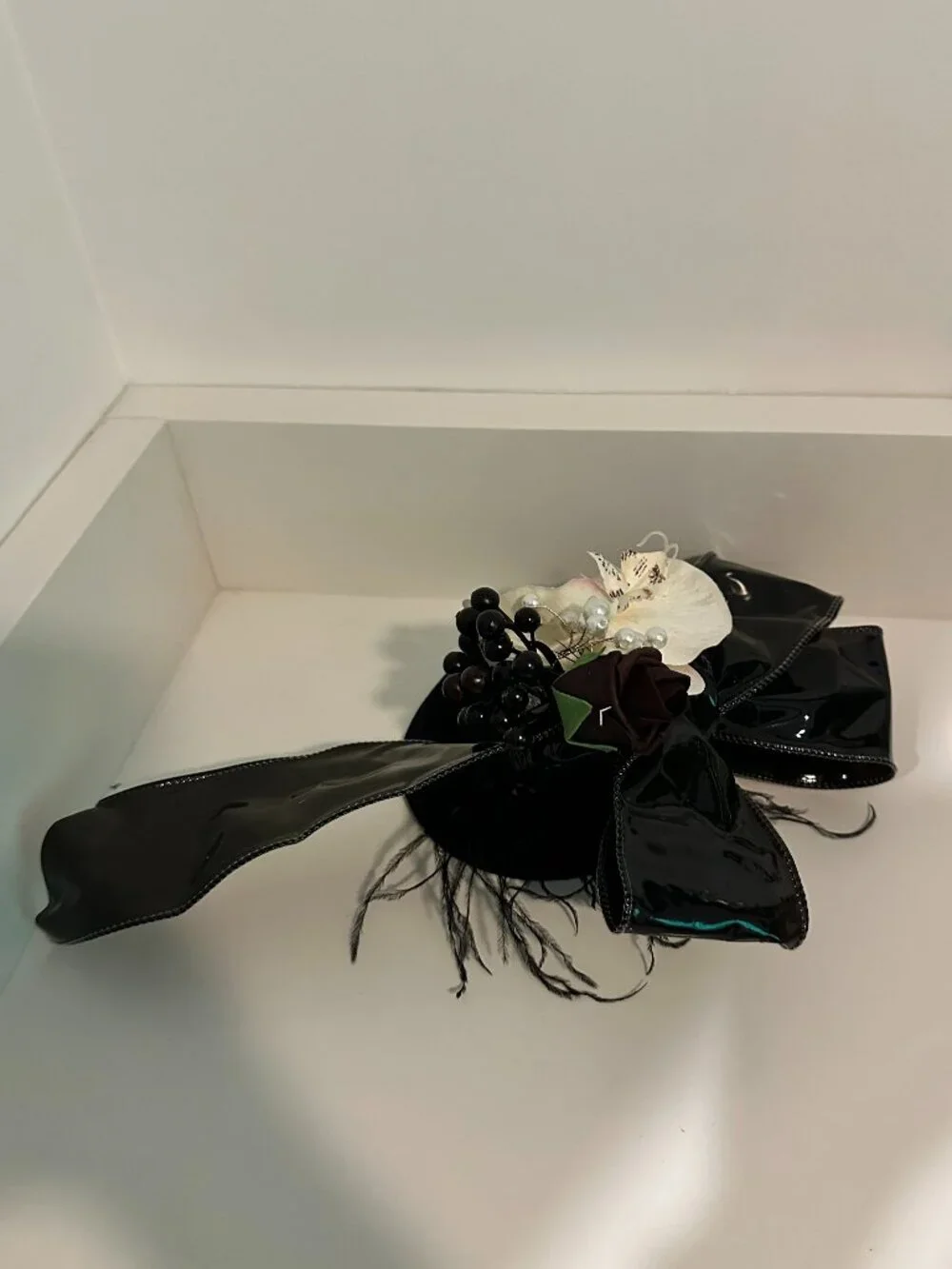 Black Velvet Fascinator Hat Clip Gothic Floral Bow Feathers